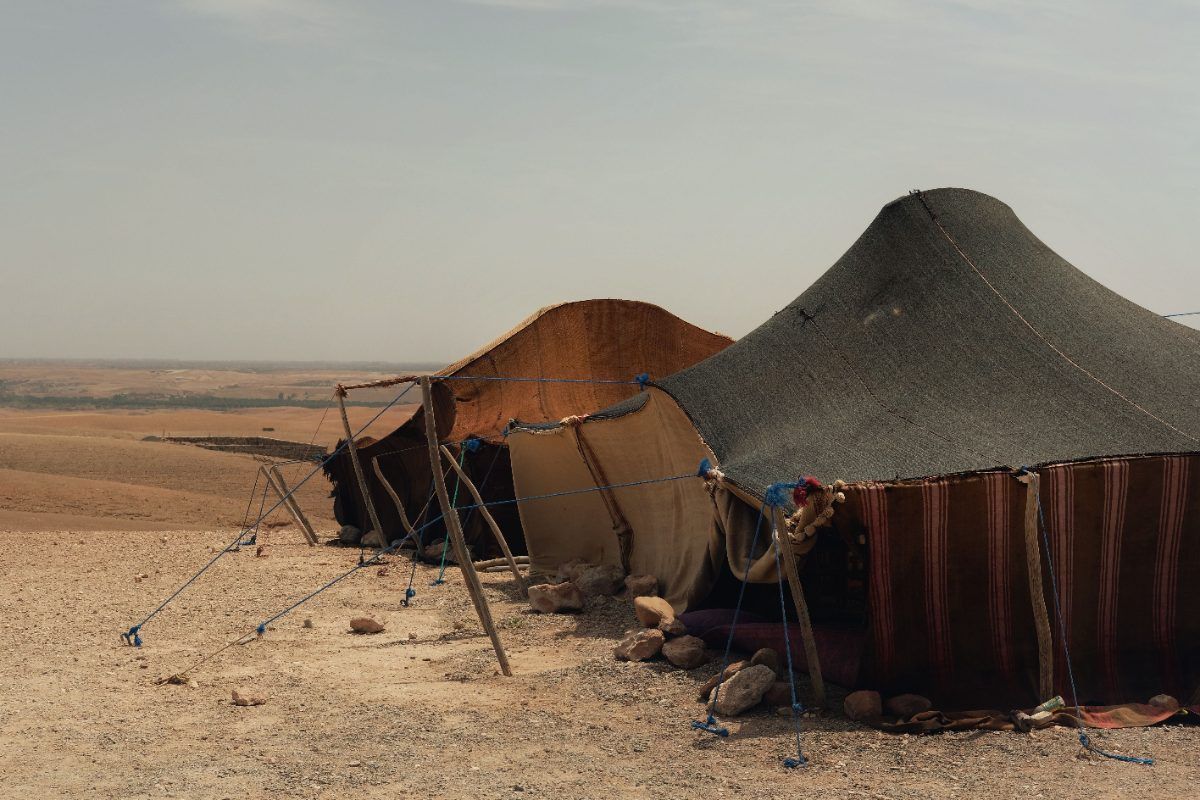 Traditional Berber tents at a camp in the Agafay Desert