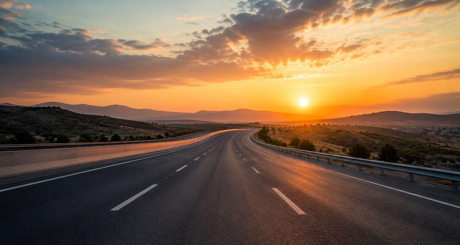 Empty motorway at sunset in Morocco
